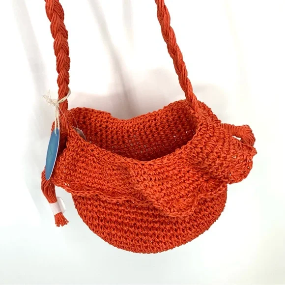 Rhode For Target Orange Crocheted Bucket Bag Crossbody Purse With Free Pouch Nwt - Picture 6 of 16
